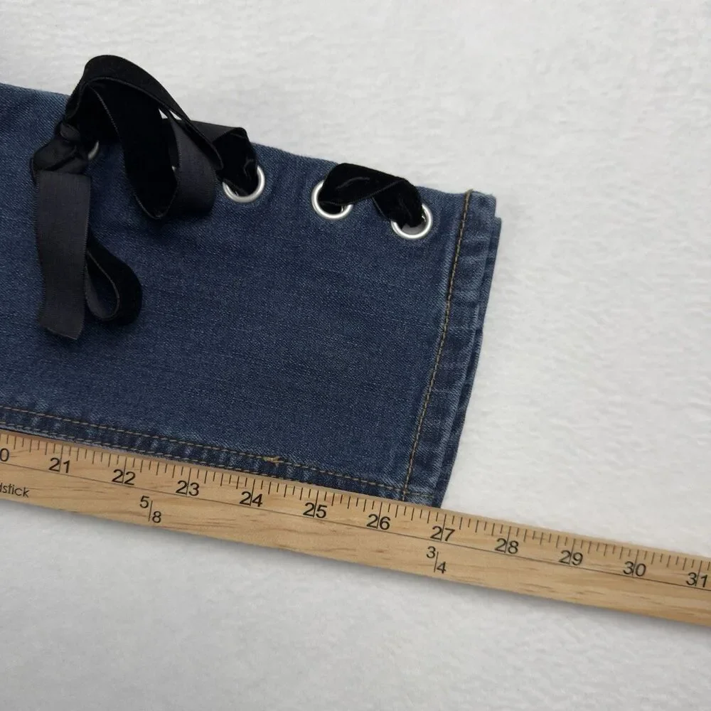 Cato High Rise Jeans Lace up Hem Women's 10 Petite (30x27 Fit) Dark Blue Denim - Picture 14 of 15